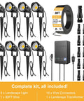 All In One Outdoor Landscape Lighting Kit With Eight 5W LED Spotlights, 80Ft Wire, 60W Transformer, Waterproof Connectors Eight Pack