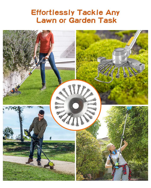 8 Inch Steel Wire Rotary Brush Cutter Head Universal Replacement For String Trimmers And Lawnmowers shown in action