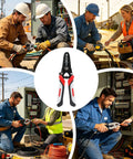 Heavy Duty Wire Stripper Pliers And Cutters, 6 Inches Long, shown in use by workers on electrical jobs with durable grip.