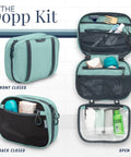 All In One Travel Toiletry Kit Three Piece Set With Hanging Toiletry Bag TSA 311 Liquid Bag And Accessory Organizer Pouch in Dusty Teal