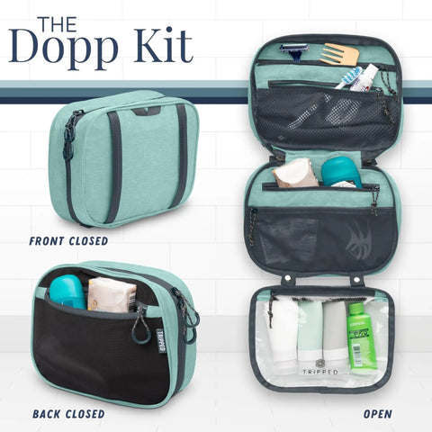 All In One Travel Toiletry Kit Three Piece Set With Hanging Toiletry Bag TSA 311 Liquid Bag And Accessory Organizer Pouch in Dusty Teal