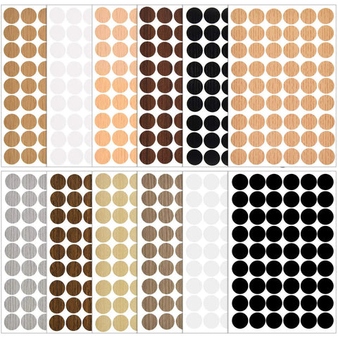 648 Piece Adhesive Screw Hole Cover Stickers Wood Grain Furniture Repair Kit With 12 Colors Waterproof PVC Caps