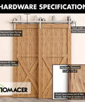 Brushed Nickel Double Track Bypass Sliding Barn Door Hardware Kit For Two Doors 6.6ft Flat Track U Shape with Arrow Rollers installed