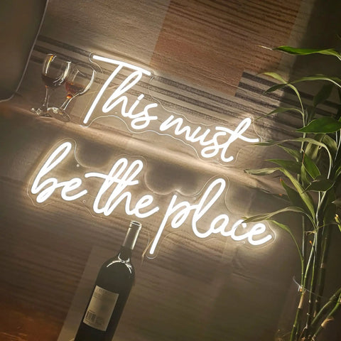 Large 43.7x8 Inch Neon Sign LED Wall Decor for Wedding Bar Office Cafe Party, bright "This must be the place" sign
