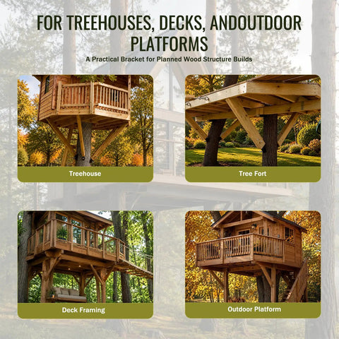 Treehouses and platforms using Knee Brace Hardware Kit 1.25 Inch Knee Bracket Compatible, 9-Piece Set With Carriage Bolts