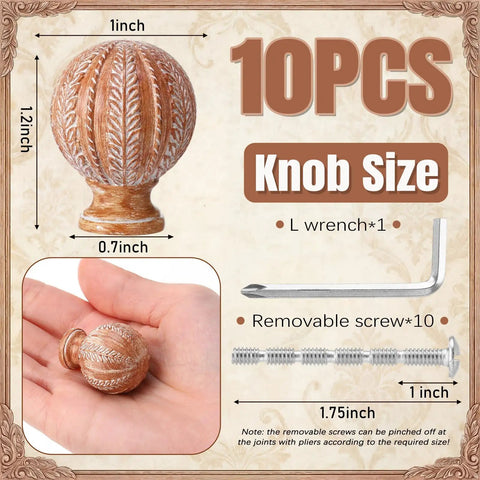 Boho Wood Dresser Knob Set With 10 Screws And Small Wrench Dense Leaf Pattern Resin Cabinet Knobs shown with size details