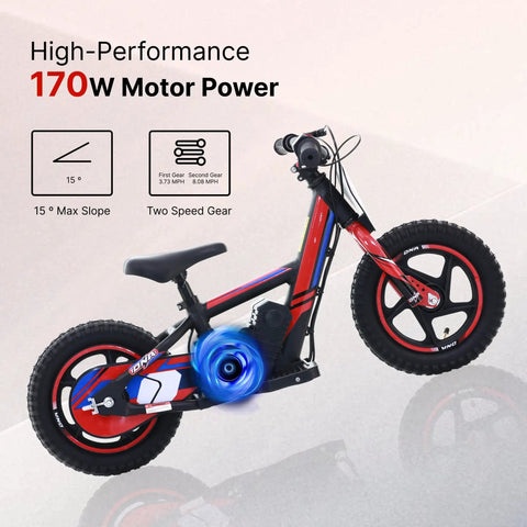 Electric Dirt Bike For Kids 3 To 6, 170W Mini Moto With Lightweight Aluminum Frame, 24V Detachable Battery, Dual Power Modes, 12 Inch Knobby Tires, Rugged Outdoor Fun For Backyard Adventures And Neighborhood Treks, side view