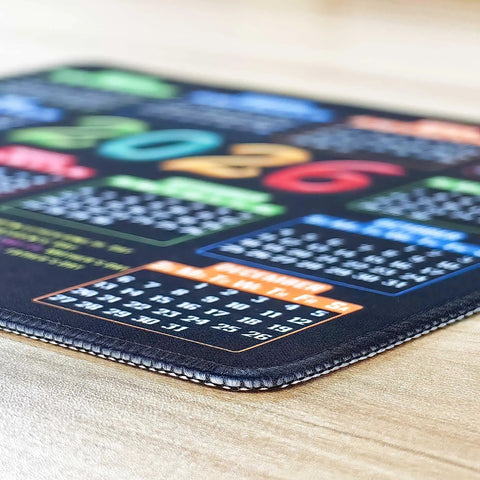 Stitched Edge Slick Mouse Pad With Non Slip Rubber Base For Computers And Laptops, 9.6 X 7.9 Inch 0.1 Inch Thick Black Calendar Edition 2026