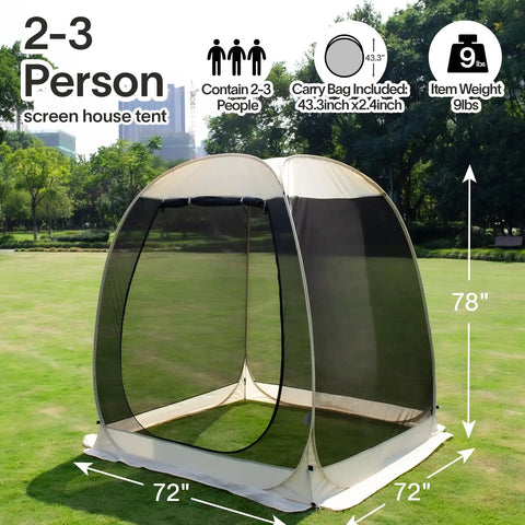 Pop Up Screen House Gazebo Igloo Canopy with Mosquito Netting Sides Instant UV Resistant Sun Shelter for Backyard Hangout Garden Patio Beige 6 by 6 Feet Lightweight Portable Easy Set Up No Tools Needed.