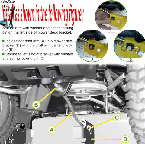 Deck Lift Arm Kit For John Deere L100 LA D Series Tractors With Front Draft Rod Arm Ball Spring Locking Pin Washer And Lock Nut Replacement Parts For Easy Install And No Hassle Performance. mower deck linkage installed under tractor