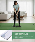 Person practicing golf inside with Putting Plane Rail 24 Inch Putting Stroke Trainer For Indoor And Outdoor Practice, on green mat