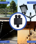 Waterproof IP68 Outdoor Junction Box 4 Pack, 3-Way Plug M25 Cable Gland shown with outdoor lighting examples