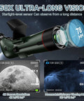 Portable Digital Refractor Telescope With Auto Focus And 4K Astrophotography Camera shown with lunar and nebula images