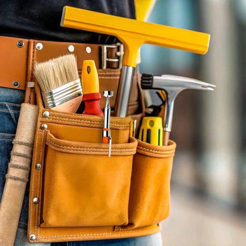 Tool belt with brush, screwdriver, and Ultra Strong Magnetic Pickup Tool With 8 Lb Pull, Stainless Steel Telescoping Magnet Reach