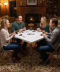 Group playing cards on 34 Inch Folding Square Card Table Portable Heavy Duty HDPE Fold In Half With Carrying Handle