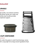 Gourmet 4 Sided Stainless Steel Box Grater With Fine Medium Coarse Grating And Slicing Options Detachable 3 Cup Storage Container