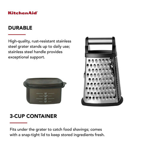 Gourmet 4 Sided Stainless Steel Box Grater With Fine Medium Coarse Grating And Slicing Options Detachable 3 Cup Storage Container