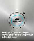 Timer illustrating 60-minute work life for DP460NS Epoxy Adhesive White 50 mL Cartridge For Metal Wood Ceramic Glass And Select Plastics.