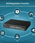 Beefy Unmanaged 18-Port 2.5G Switch With Dual 10GBASE-T Ports shown with connectivity options and speeds.