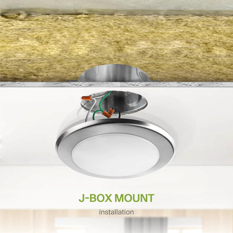 J-Box mount installation for Six Inch LED Disk Lights With 15W Five CCT From 2700K To 5000K Dimmable Flush Mount Low Profile Surface Mount Ceiling Fixture 1245LM CRI90 Plus Energy Star UL