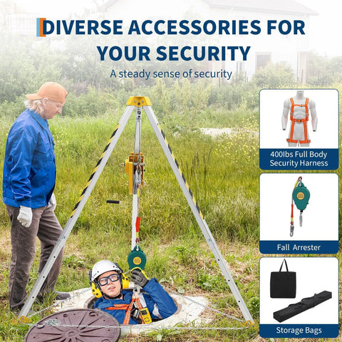 Heavy Duty Confined Space Tripod Kit With Ironclad Stability And Butter Smooth 1200 Pound Manual Winch Pulling For Manhole Rescue Fall Protection And Nasty Tight Space Jobs