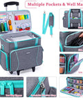Rolling Sewing Machine Case With Wheels And Detachable Wheel Frame, Trolley Tote displaying pockets and shoulder strap