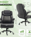 Product dimensions of Big And Tall Office Chair With Lumbar Support For Back Pain, Breathable PU Seat, Adjustable Flip Up Armrests