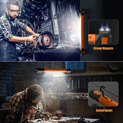 Rechargeable Magnetic LED Work Light 3000LM With 5200mAh Battery, Cordless Underhood Utility Lamp For Mechanics, Hooks And Magnetic Mount, Inspection Workshop Emergency Lighting For Cars And Home