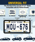 Diagram showing how Clear License Plate Frame Protectors 2 Pack Universal Fit For All US Standard Plates fit a New York plate.