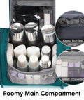 Large Hanging Toiletry Bag For Women And Men, Grab And Go Travel Makeup Organizer With Dry Wet Separation in teal, open view