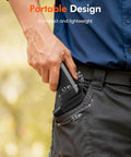 Person placing Powerful Electric Air Duster With 200000 RPM Core Motor 4 Gear Adjustable Airflow into pants pocket outdoors