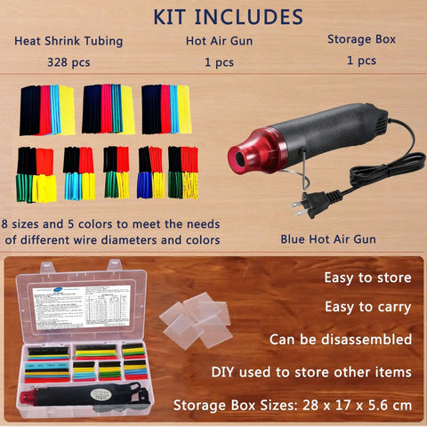 Dope Wire Heat Shrink Tubing Kit With Mini Heat Gun And Storage Box 328 Pcs 2 To 1 Shrink Wrap Tubing 300W Heat Gun