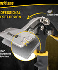 offset hand seamer for roofing with 45-degree angle and notches for precision metal bending