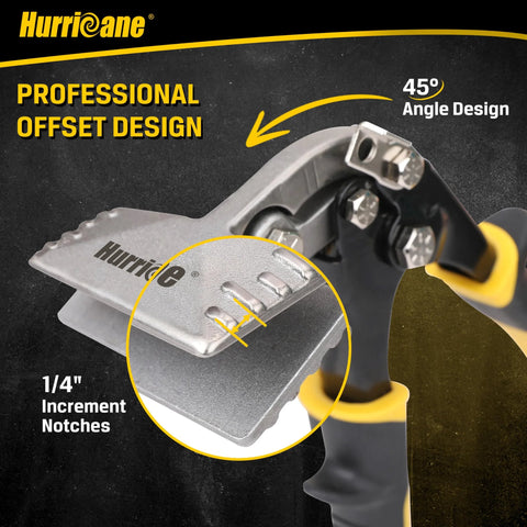 offset hand seamer for roofing with 45-degree angle and notches for precision metal bending