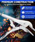 Badass Ten Inch Locking Sheet Metal Clamps Two Pack heavy duty nickel plated carbon steel clamp for welding tasks on a fiery background.