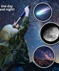 Discovery Telescope For Beginners With 12x Magnification, Portable Refractor For Land And Night Sky Observation, Ideal Kids Telescope To See The Moon, Planets, Wildlife, And Backyard Adventures With Easy Setup, child using telescope