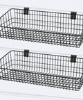 2 Pack Slatwall Baskets Heavy Duty Metal Wire Mounted Hanging Storage Display Baskets 23.6 Inch Width For Retail Garage Office Sports Toys Black Durable Easy Access