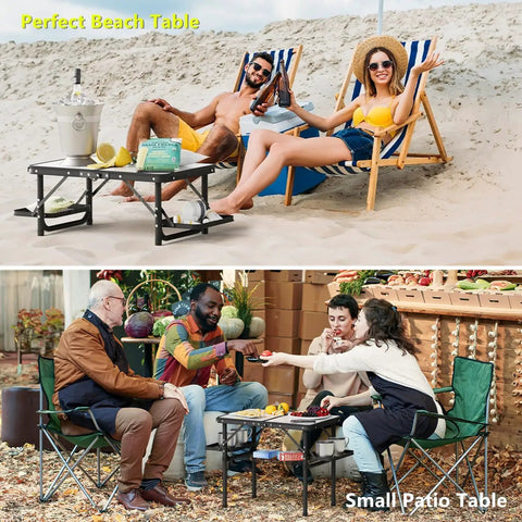 Compact Foldable Camping Table Two Foot For Picnic Portable Beach Table with Side Racks at beach and patio settings