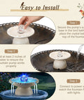 Outdoor Bird Bath Fountain With LED Light And 5W Submersible Pump Crystal Ball Accent assembly steps and installation guide