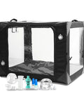 Pet Nebulizer Therapy Cage For Oxygen And Nebulization All In One Dual Port Vet Care Crate with accessories displayed