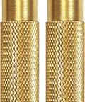 Knock Out Locked Windows Easy With This Heavy Duty Spring Loaded Glass Breaker Featuring Extra Steel Tip Adjustable Tension And A Knurled Brass Body For Rapid Emergency Rescue Two Pack, showing two brass tools.