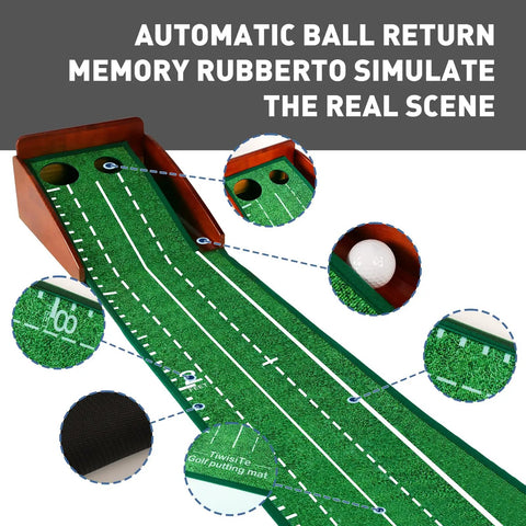 Indoor Putting Green With Automatic Ball Return, Solid Wood Frame, Realistic Roll, Easy Setup, No Hump Design, Ball in Hole