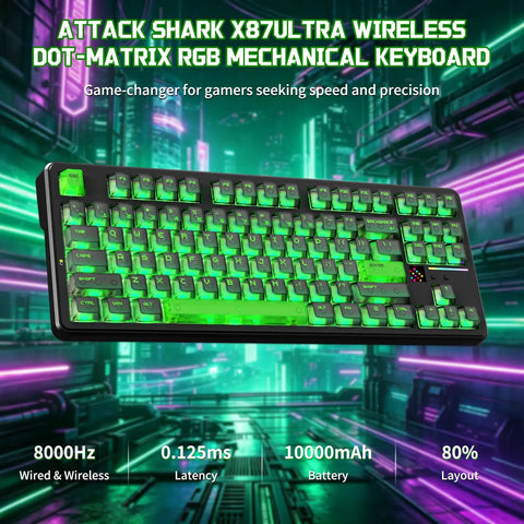 TKL Wireless Mechanical Gaming Keyboard Black Built Different With Massive 10000Mah Battery Smart Dot Matrix Screen and Zero Lag Keys, RGB lighting