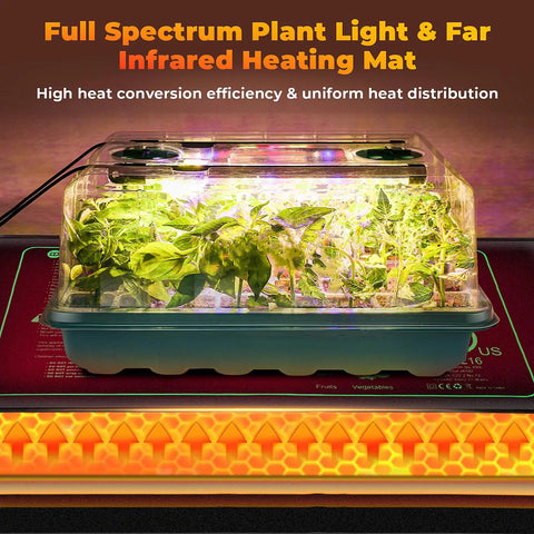 Seed Starter Kit With Grow Lights And Heat Mat For Indoor Gardening 96 Cell Seed Tray With Ventilated Dome Easy To Use