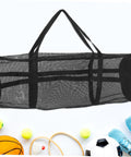 Large Mesh Sports Gear Bag For Gym And Outdoors with basketball, soccer ball, and sneakers around it