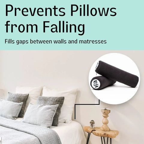 Heavy Duty Wall Buffer Headboard Protectors Soft Foam Stoppers Lock Your Bed In Position And Kill The Squeaks Save Drywall From Getting Beaten Up Drill Free For Standard Frames placed between wall and mattress.