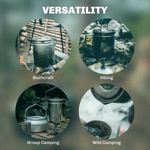 1.2L Stainless Steel Camping Pot With Lockable Lid For Bushcraft And Campfire Cooking SUS304 Durable Build versatility