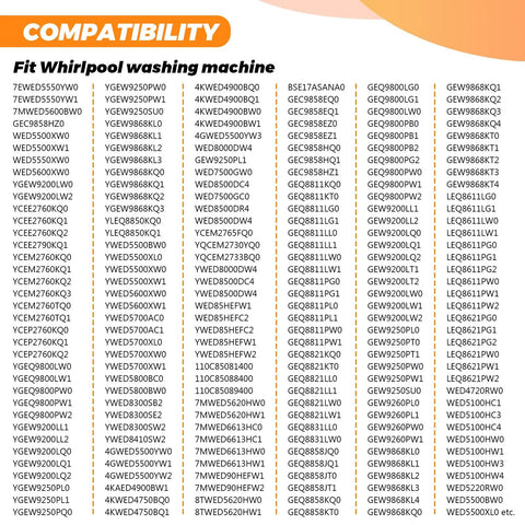 Upgrade Dryer Heating Element Kit compatibility list for Whirlpool washing machines including GE dryers models fitted