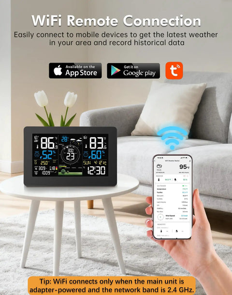 One-Stop WiFi Weather Station For Indoor Outdoor Use With Rain Gauge And Wind Speed And Direction, Large 7.5 Inch HD Display