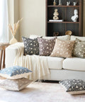 Floral Throw Pillow Covers 18x18 Set Of 2 For Living Room, Farmhouse Block Print Decor Cushions, Neutral Vintage Vibe, 100 Percent Cotton, Soft, Breathable, Easy Care, Cozy Couch Pillows For Sofa on cream sofa
